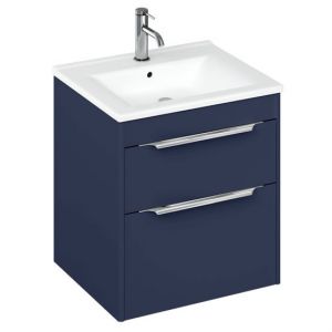 Britton Shoreditch 550mm Matt Blue Wall Hung Double Drawer Vanity Unit and Basin