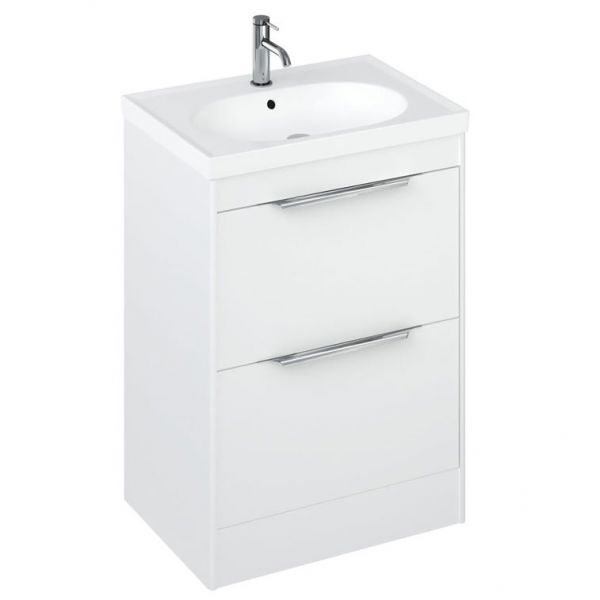 Britton Shoreditch 650mm Matt White Floorstanding Vanity Unit and Round Basin