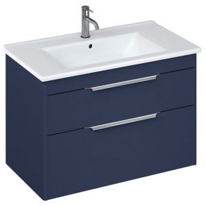Britton Shoreditch 850mm Matt Blue Wall Hung Double Drawer Vanity Unit and Square Basin