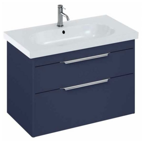 Britton Shoreditch 850mm Matt Blue Wall Hung Double Drawer Vanity Unit and Round Basin