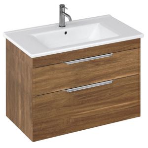 Britton Shoreditch 850mm Caramel Wall Hung Double Drawer Vanity Unit and Square Basin