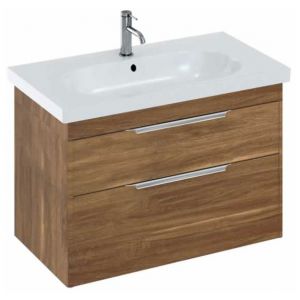 Britton Shoreditch 850mm Caramel Wall Hung Double Drawer Vanity Unit and Round Basin
