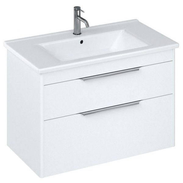 Britton Shoreditch 850mm Matt White Wall Hung Double Drawer Vanity Unit and Square Basin