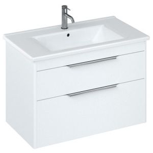 Britton Shoreditch 850mm Matt White Wall Hung Double Drawer Vanity Unit and Square Basin