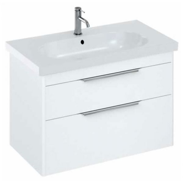 Britton Shoreditch 850mm Matt White Wall Hung Double Drawer Vanity Unit and Round Basin