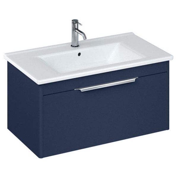 Britton Shoreditch 850mm Matt Blue Wall Hung Single Drawer Vanity Unit and Square Basin