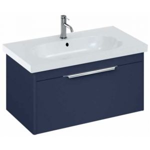 Britton Shoreditch 850mm Matt Blue Wall Hung Single Drawer Vanity Unit and Round Basin