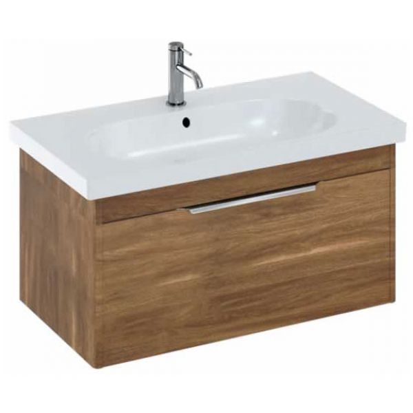 Britton Shoreditch 850mm Caramel Wall Hung Single Drawer Vanity Unit and Round Basin