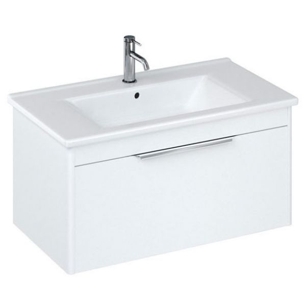 Britton Shoreditch 850mm Matt White Wall Hung Single Drawer Vanity Unit and Square Basin