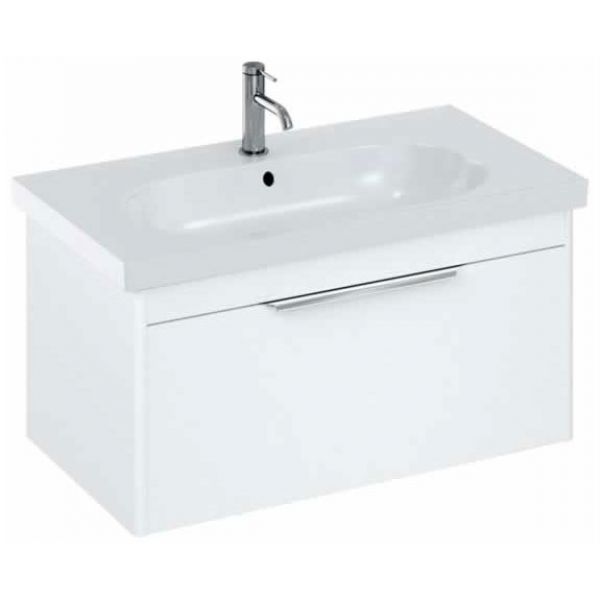 Britton Shoreditch 850mm Matt White Wall Hung Single Drawer Vanity Unit and Round Basin