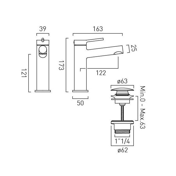 Vado Safari Levered Matt Black Low Pressure Mono Basin Mixer Tap with Universal Waste #6