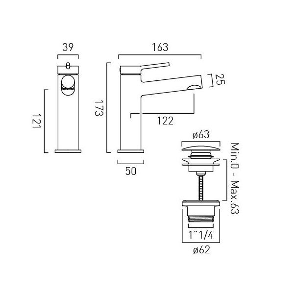 Vado Safari Levered Satin Brass Low Pressure Mono Basin Mixer Tap with Universal Waste #3