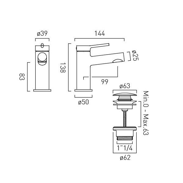 Vado Safari Levered Matt Black Low Pressure Mini Basin Mixer Tap with Universal Waste #5