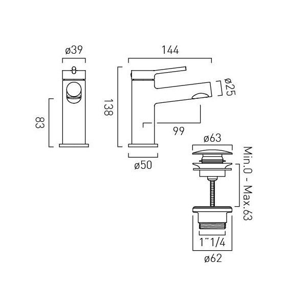 Vado Safari Levered Pewter Low Pressure Mini Basin Mixer Tap with Universal Waste #2