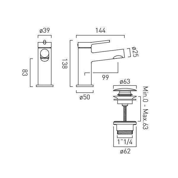 Vado Safari Levered Satin Brass Low Pressure Mini Basin Mixer Tap with Universal Waste #2