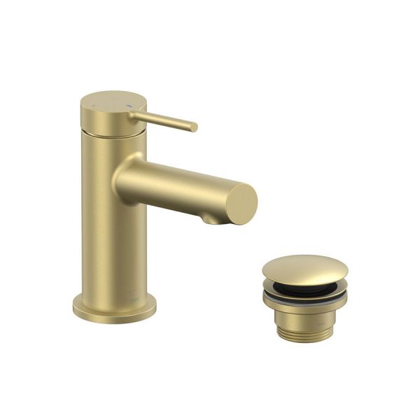 Vado Safari Levered Satin Brass Low Pressure Mini Basin Mixer Tap with Universal Waste