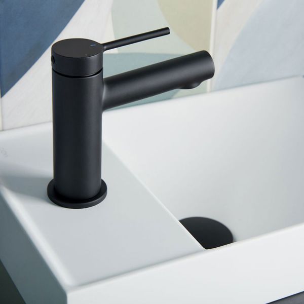 Vado Safari Levered Matt Black Mini Basin Mixer Tap with Universal Waste #2