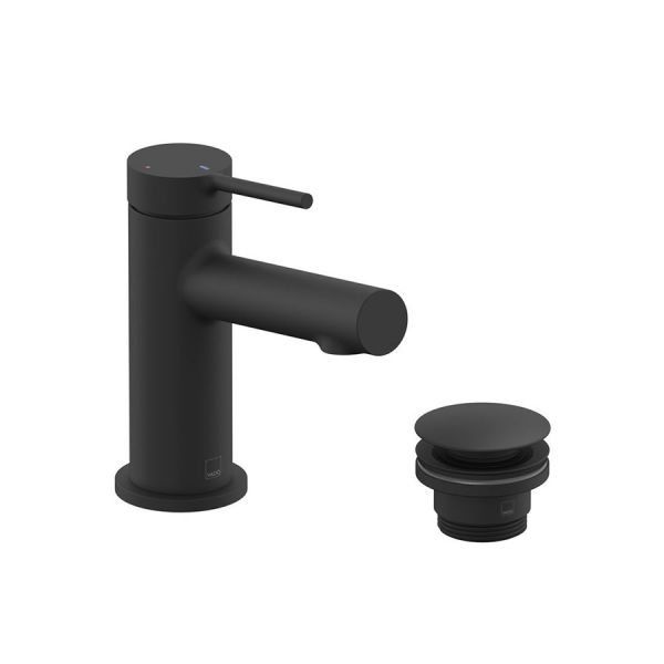 Vado Safari Levered Matt Black Mini Basin Mixer Tap with Universal Waste