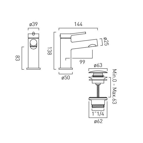 Vado Safari Levered Pewter Mini Basin Mixer Tap with Universal Waste #2