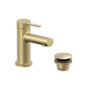 Vado Safari Levered Satin Brass Mini Basin Mixer Tap with Universal Waste
