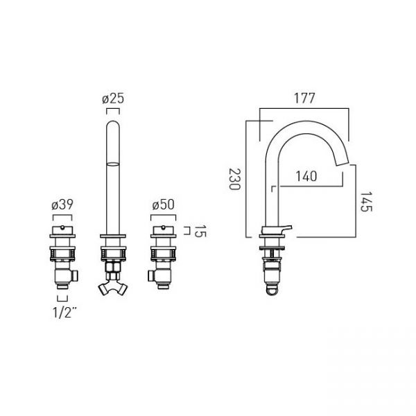 Vado Safari Matt Black Deck Mounted 3 Hole Basin Mixer Tap for Low Pressure Systems #2