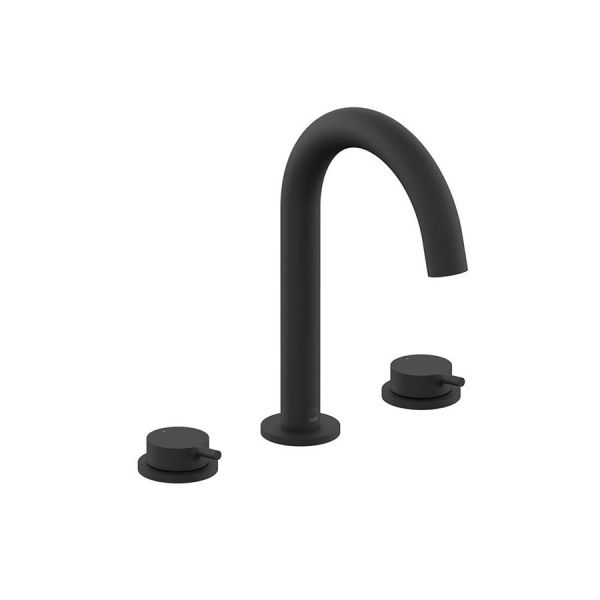 Vado Safari Matt Black Deck Mounted 3 Hole Basin Mixer Tap for Low Pressure Systems