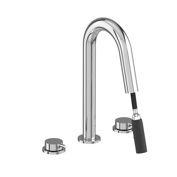 Vado Safari Chrome Deck Mounted 3 Hole Basin Mixer Tap with Pull Out Spout
