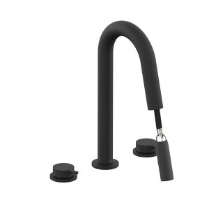 Vado Safari Matt Black Deck Mounted 3 Hole Basin Mixer Tap with Pull Out Spout