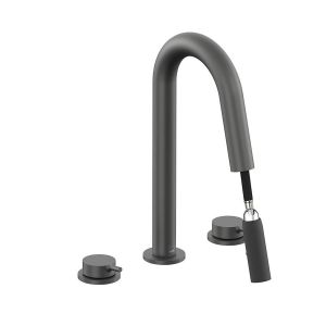 Vado Safari Pewter Deck Mounted 3 Hole Basin Mixer Tap with Pull Out Spout