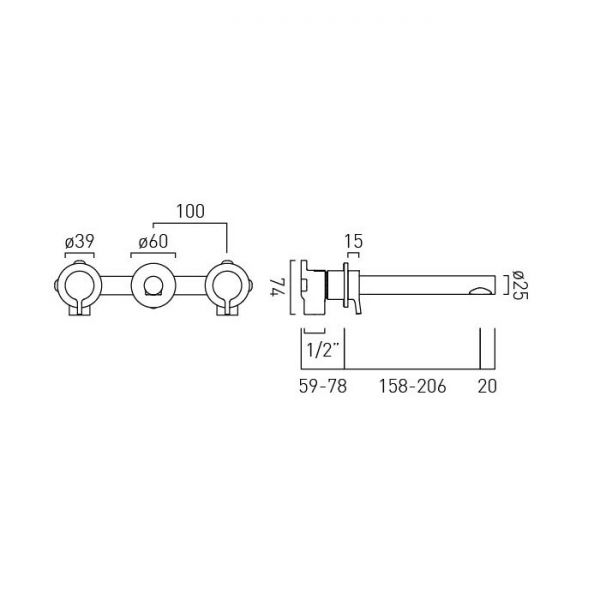 Vado Safari Satin Brass 3 Hole Wall Mounted Low Pressure Basin Mixer Tap #2
