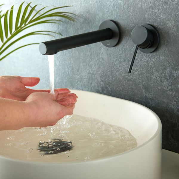 Vado Safari Matt Black Two Hole Wall Mounted Low Pressure Basin Mixer Tap #2