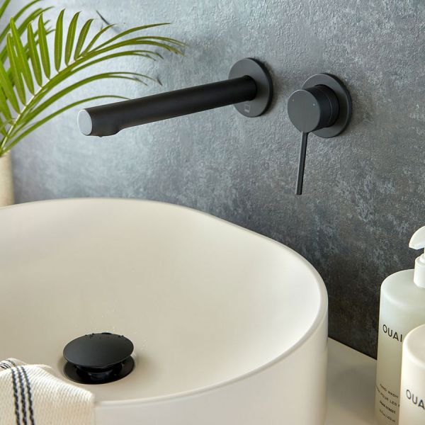 Vado Safari Matt Black Two Hole Wall Mounted Low Pressure Basin Mixer Tap #3