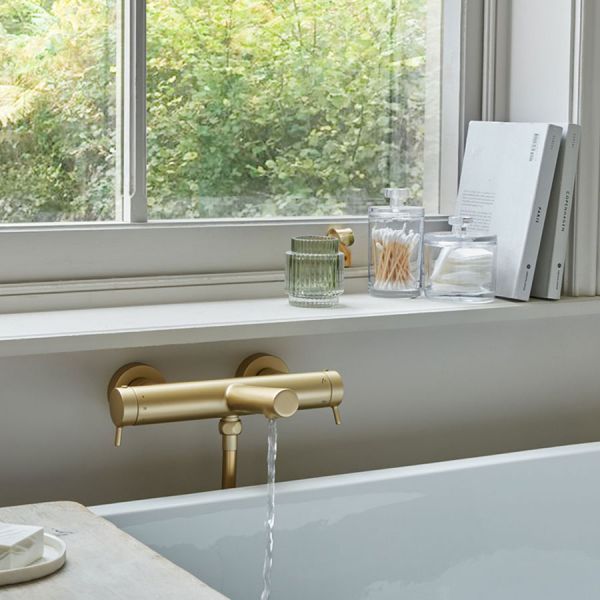 Vado Safari Satin Brass Wall Mounted Thermostatic Bath Shower Mixer Tap #2