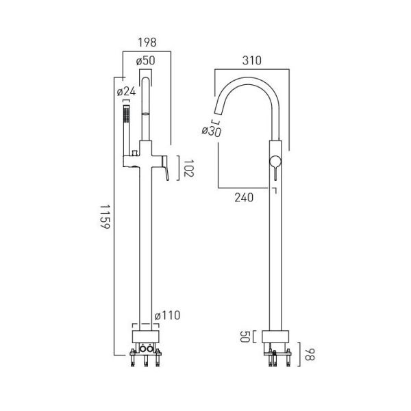 Vado Safari Chrome Floor Mounted Bath Shower Mixer Tap #3