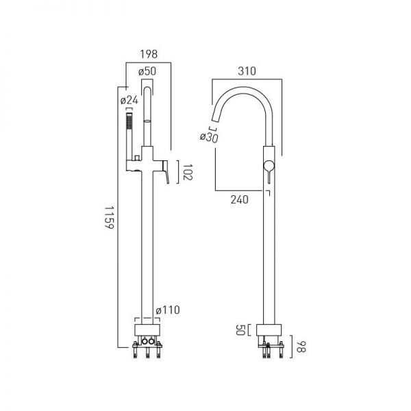 Vado Safari Pewter Floor Mounted Bath Shower Mixer Tap #2