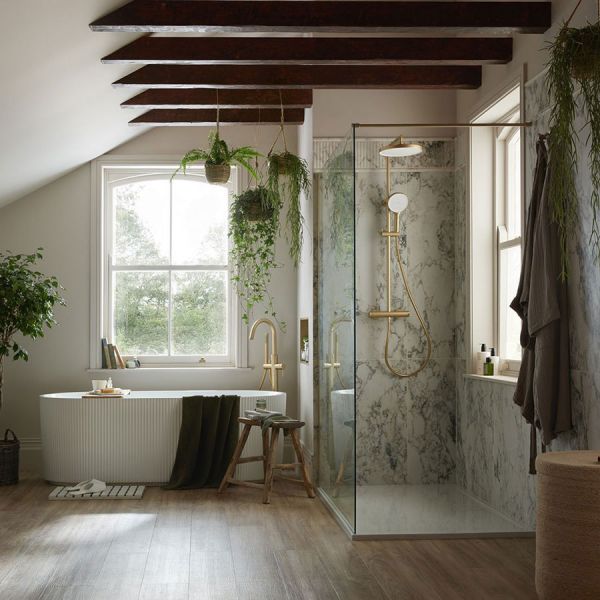 Vado Safari Satin Brass Floor Mounted Bath Shower Mixer Tap #2