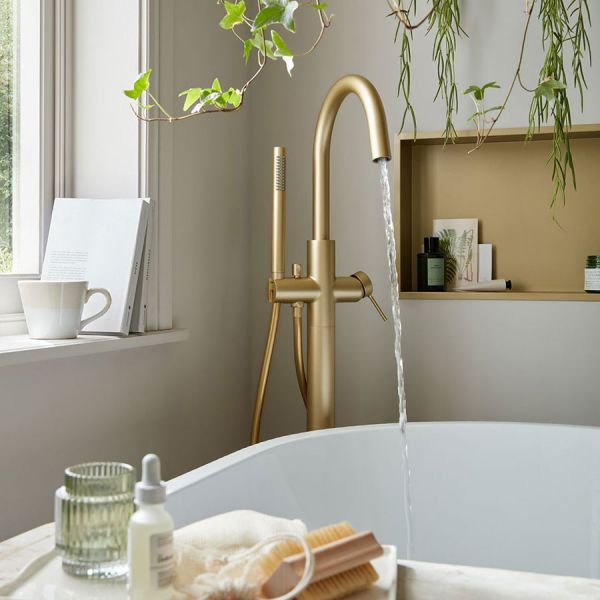 Vado Safari Satin Brass Floor Mounted Bath Shower Mixer Tap #3