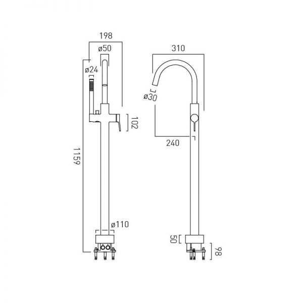 Vado Safari Satin Brass Floor Mounted Bath Shower Mixer Tap #6
