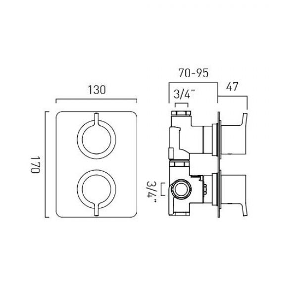 Vado Safari Chrome Two Outlet Concealed Thermostatic Shower Valve #2