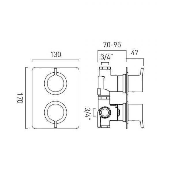 Vado Safari Satin Brass Two Outlet Concealed Thermostatic Shower Valve #2