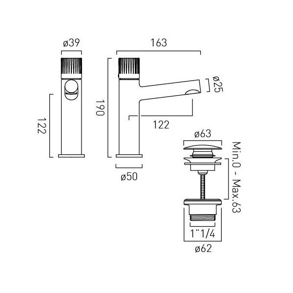 Vado Safari Leverless Chrome Low Pressure Mono Basin Mixer Tap with Universal Waste #2