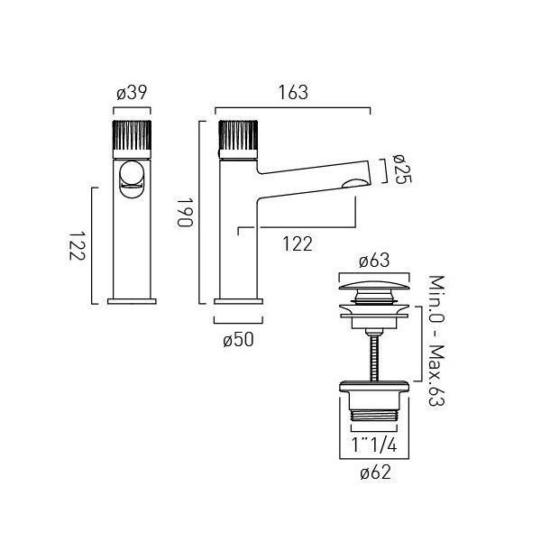 Vado Safari Leverless Pewter Low Pressure Mono Basin Mixer Tap with Universal Waste #6