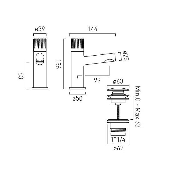 Vado Safari Leverless Pewter Low Pressure Mini Basin Mixer Tap with Universal Basin Waste #2