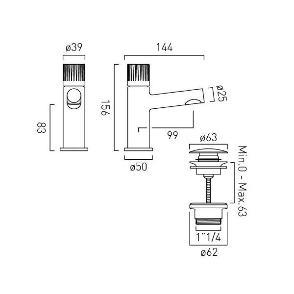 Vado Safari Leverless Satin Brass Low Pressure Mini Basin Mixer Tap with Universal Basin Waste #2