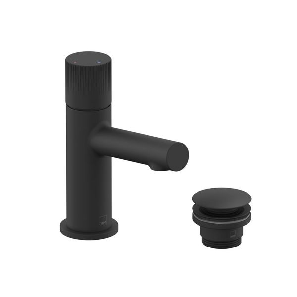 Vado Safari Leverless Matt Black Mini Basin Mixer Tap with Universal Basin Waste