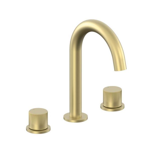 Vado Safari Satin Brass Deck Mounted 3 Hole Leverless Basin Mixer Tap for Low Pressure Systems