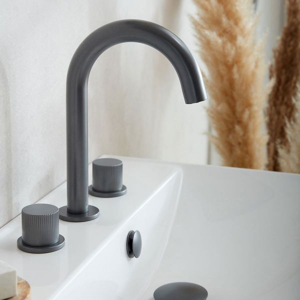 Vado Safari Pewter Deck Mounted 3 Hole Leverless Basin Mixer Tap #3