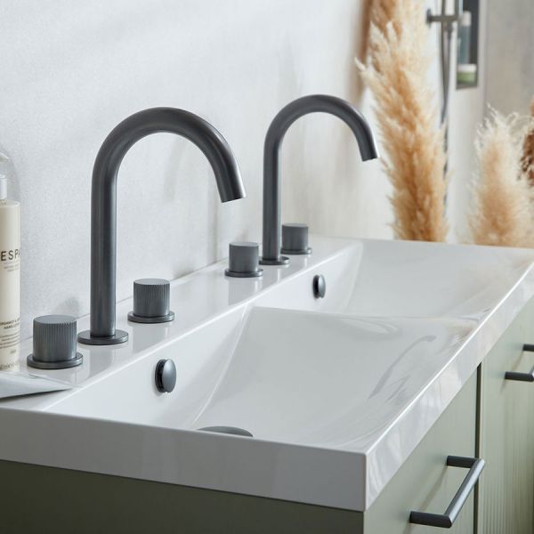Vado Safari Pewter Deck Mounted 3 Hole Leverless Basin Mixer Tap #5
