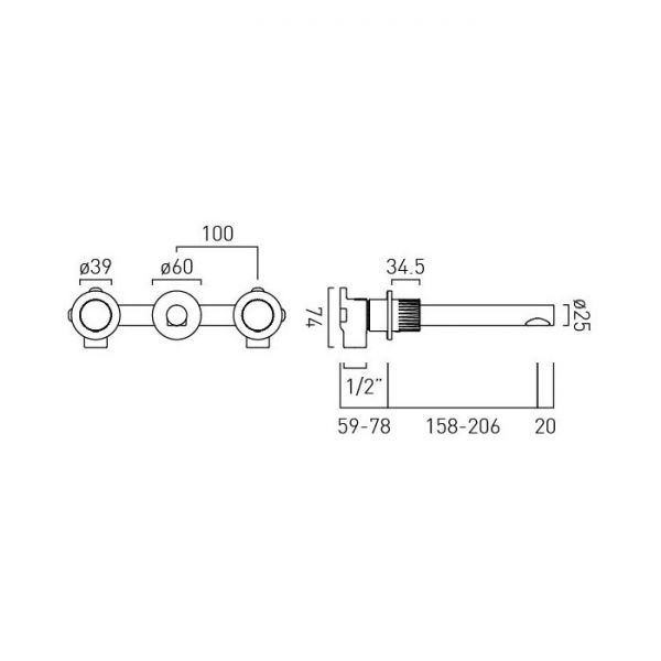 Vado Safari Pewter 3 Hole Leverless Wall Mounted Basin Mixer Tap for Low Pressure Systems #2