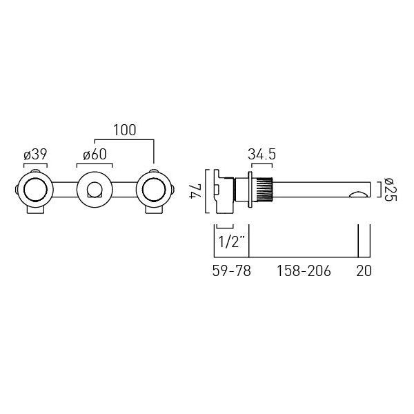 Vado Safari Satin Brass 3 Hole Leverless Wall Mounted Basin Mixer Tap for Low Pressure Systems #2